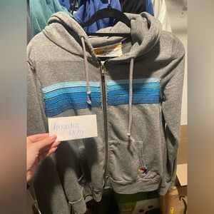 Aviator Nation Gray Hoodie with Light Blue 5-Stripe